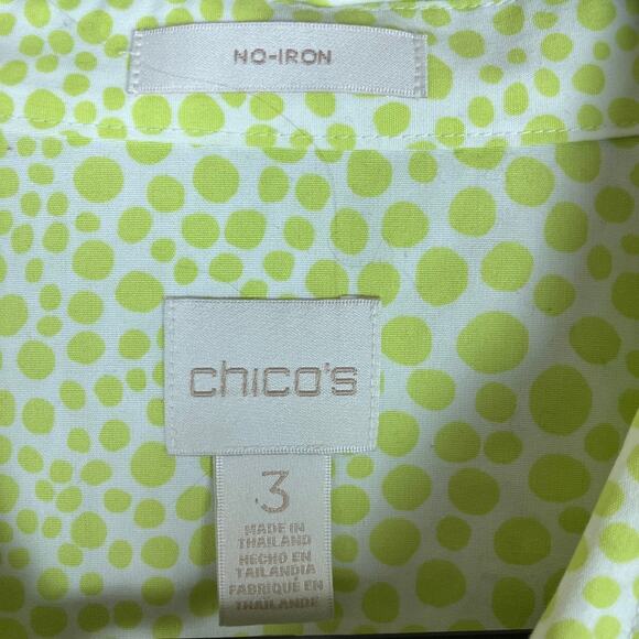 Chicos Womens Blouse White Green Dots Collared Non Iron Button Down 3 (XL) - Picture 6 of 12